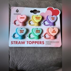 Manna Straw Toppers Set Of 6 Conversation Hearts NWT